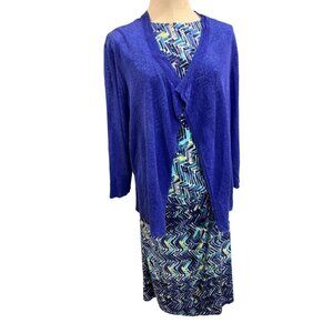 1X Nic + Zoe Print Dress and Cardigan Set Jersey Knit Stretch Knit Sweater